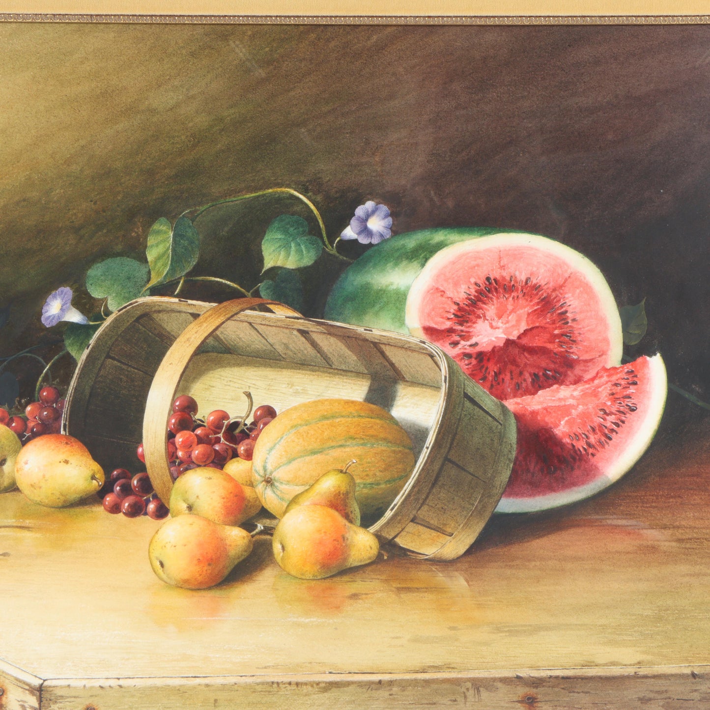 Emmitt Thames, Mississippi (b. 1933), Still Life With Melons & Pears, gouache on paper, 21 1/4"H x 28 3/4"W(sight), 33 1/4"H x 40 1/2"W(frame)