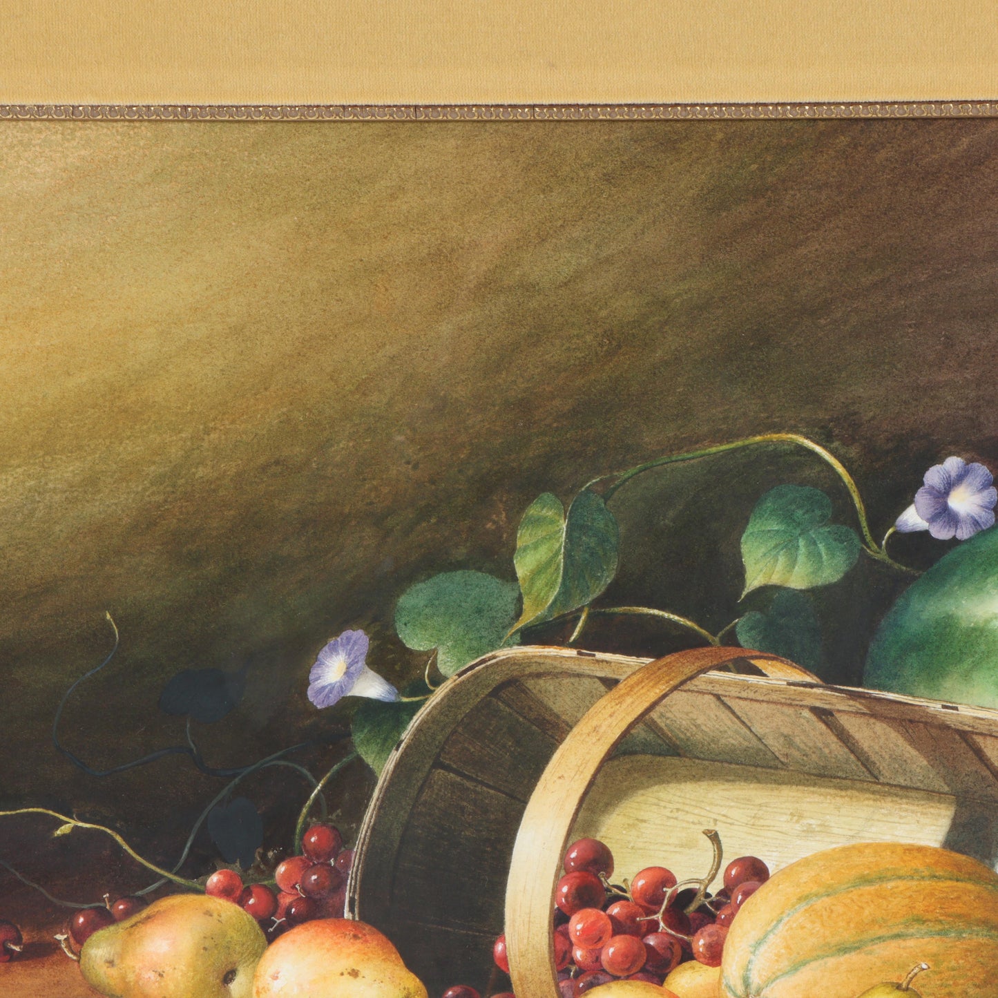 Emmitt Thames, Mississippi (b. 1933), Still Life With Melons & Pears, gouache on paper, 21 1/4"H x 28 3/4"W(sight), 33 1/4"H x 40 1/2"W(frame)