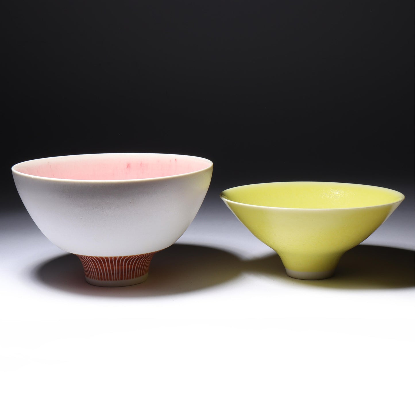Peter Wills, British (b.1955), Pair of Modernist studio pottery footed thin wall porcelain bowls, studio ceramic, 3 1/2"H x 5 3/4"Diam. (larger)