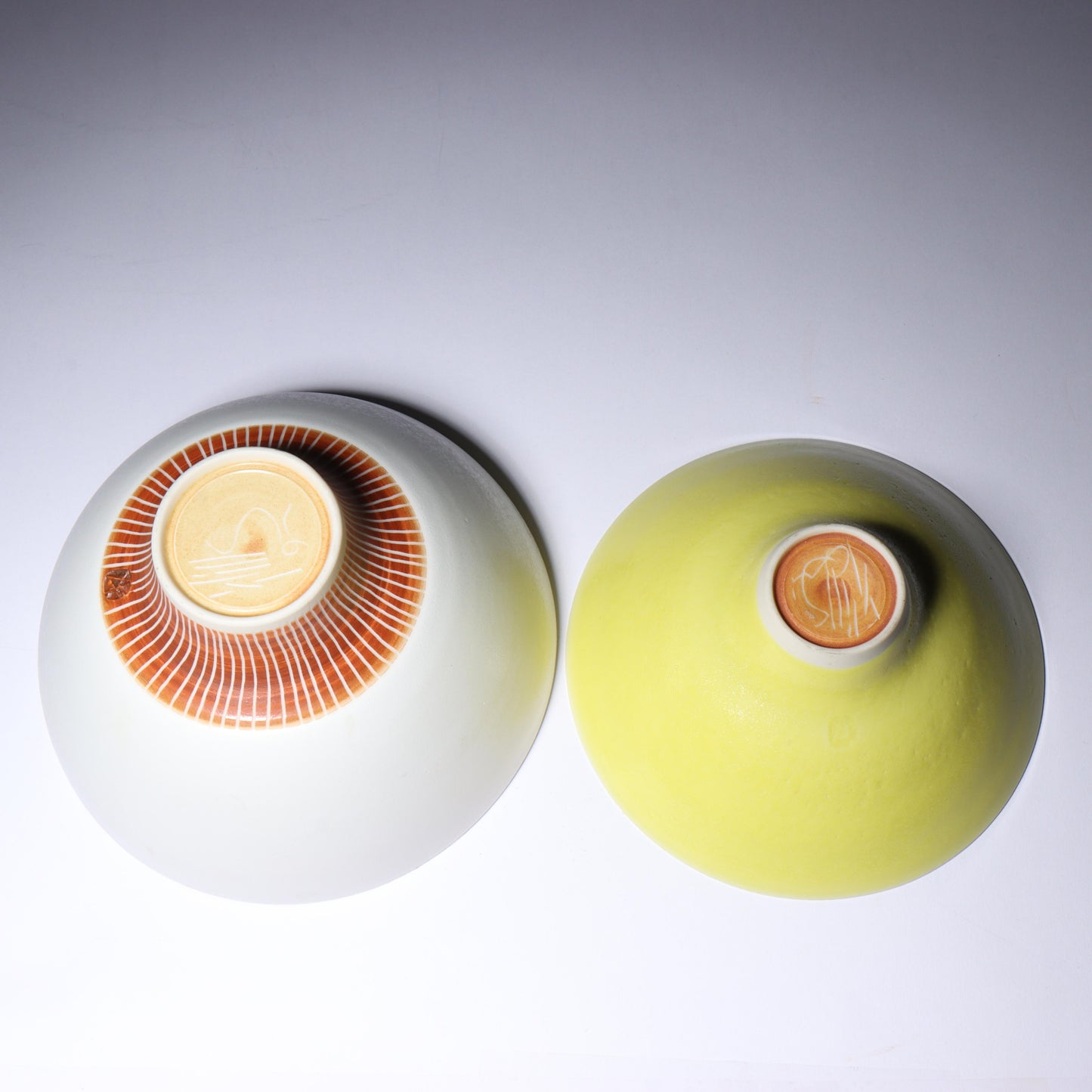 Peter Wills, British (b.1955), Pair of Modernist studio pottery footed thin wall porcelain bowls, studio ceramic, 3 1/2"H x 5 3/4"Diam. (larger)