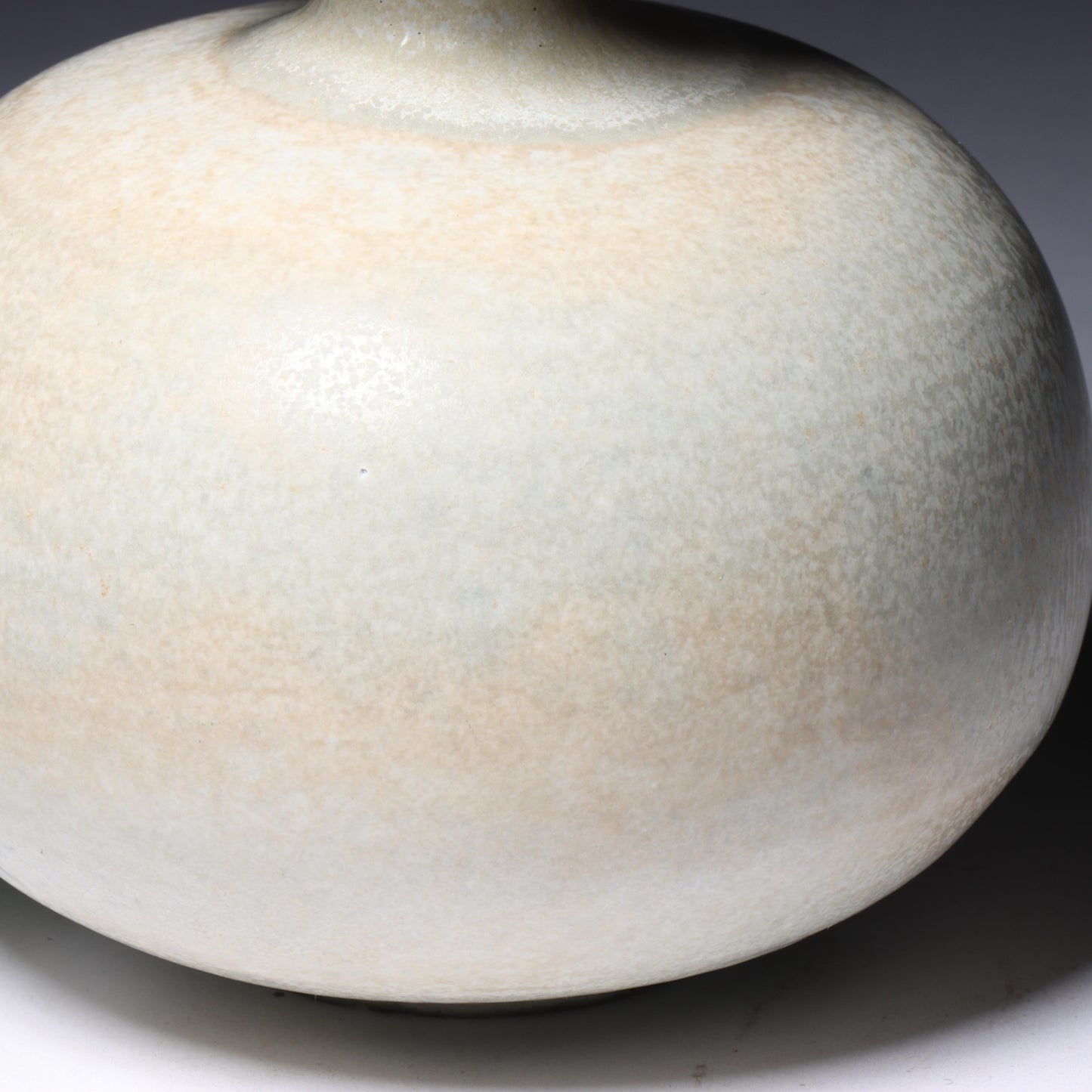 Laura Andreson, California (1902 - 1999), American studio pottery vase, porcelain with light neutral over green matte glaze, 3 3/4"H x 3 3/4"Diam.