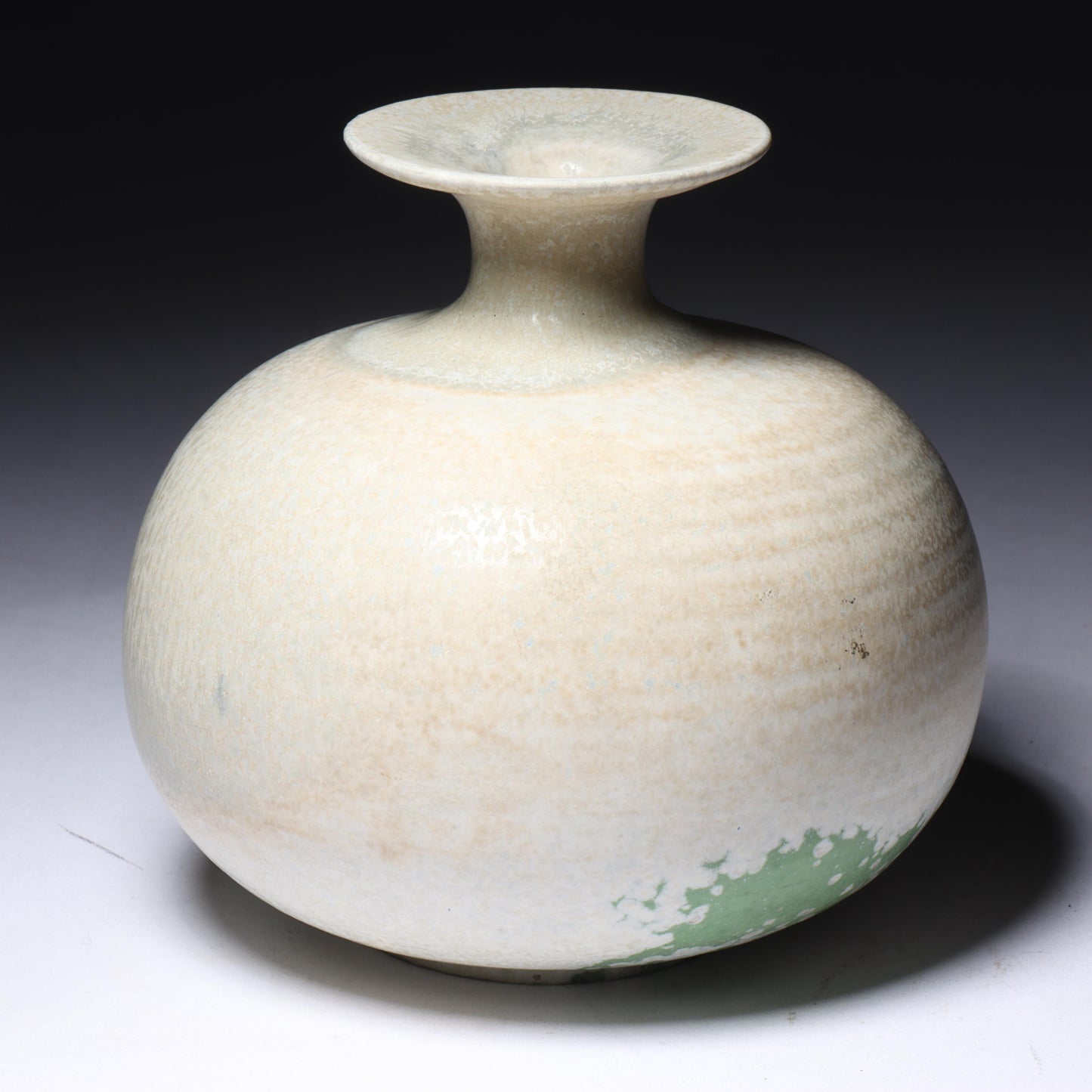 Laura Andreson, California (1902 - 1999), American studio pottery vase, porcelain with light neutral over green matte glaze, 3 3/4"H x 3 3/4"Diam.