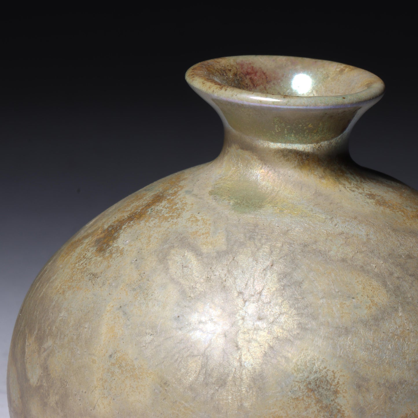Laura Andreson, California (1902 - 1999), American studio pottery cabinet vase, lustre over earthtone glazed ceramic, 2 3/4"H x 3 1/4"Diam.