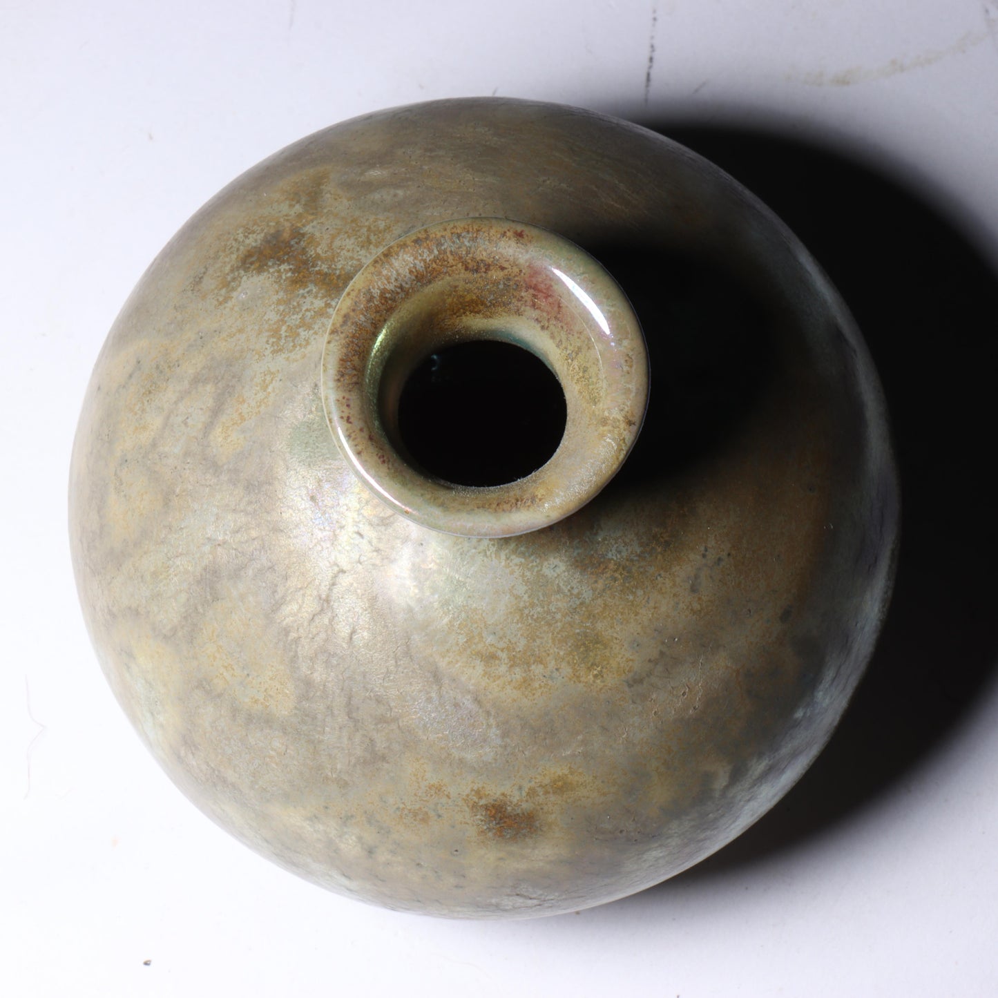 Laura Andreson, California (1902 - 1999), American studio pottery cabinet vase, lustre over earthtone glazed ceramic, 2 3/4"H x 3 1/4"Diam.