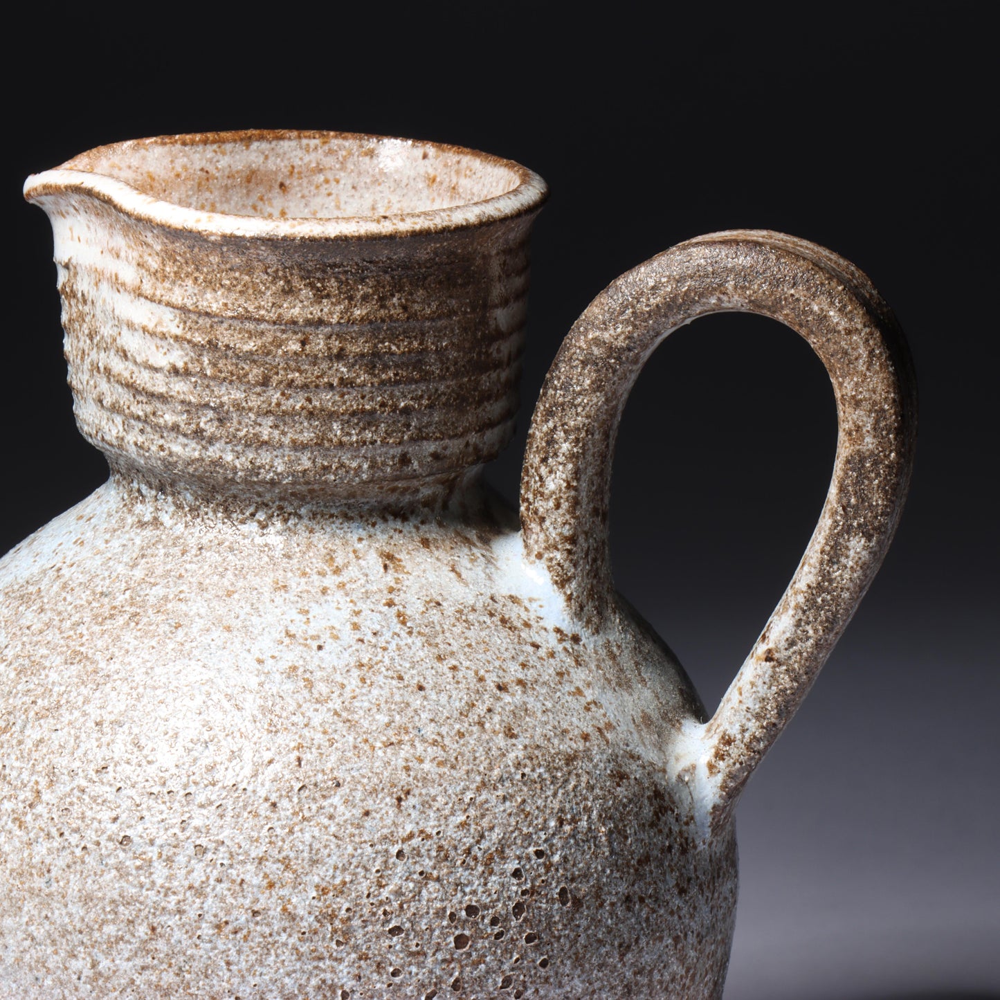 Laura Andreson, California (1902 - 1999), American studio pottery cream pitcher, 1951, bulbous form stoneware with shaped neck and ash glaze, 5 1/4"H x 4 1/2"W