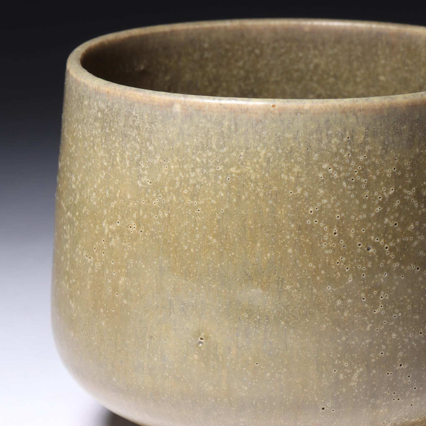 Laura Andreson, California (1902 - 1999), American studio pottery porcelain cup form vessel, 1957?, matte green glaze finish, 2 3/4"H x 3"Diam.