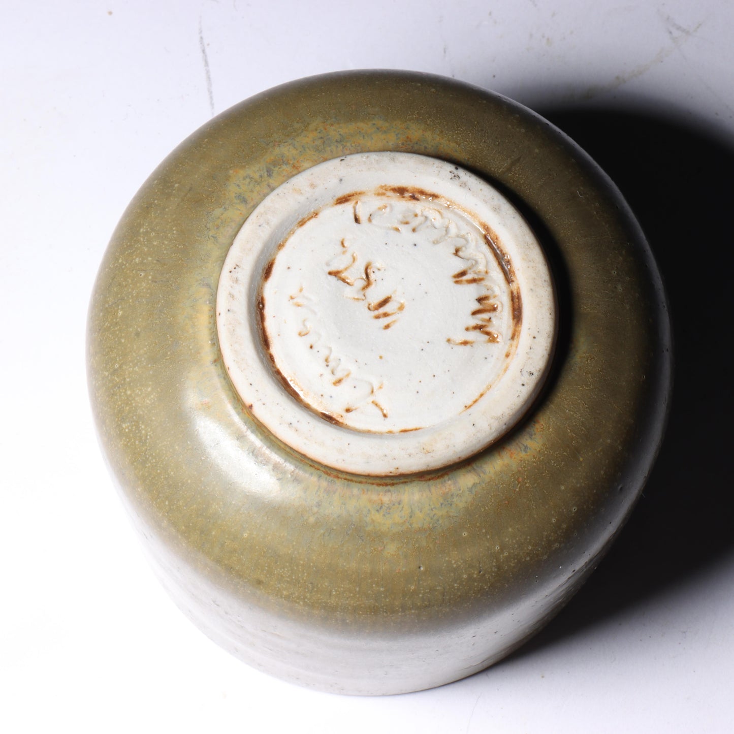 Laura Andreson, California (1902 - 1999), American studio pottery porcelain cup form vessel, 1957?, matte green glaze finish, 2 3/4"H x 3"Diam.