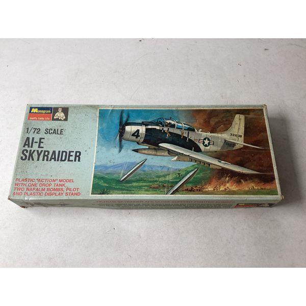 Monogram A1-E Skyraider 1/72 Scale Model Kit - Vintage Action Kit, Pilot, Display Stand
