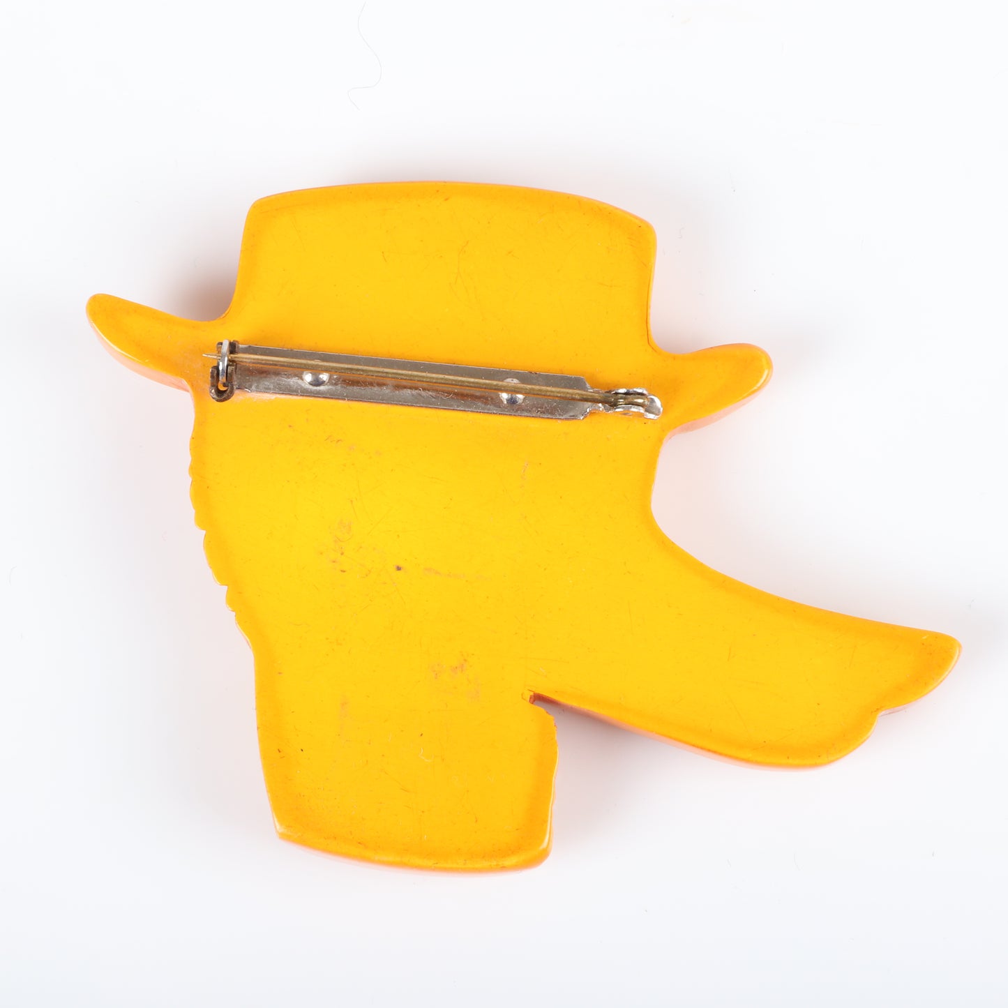 Vintage Bakelite Googly Eye carved duck in hat pin. Large carved butterscotch figural brooch. 2 1/2" x 3 1/4" W