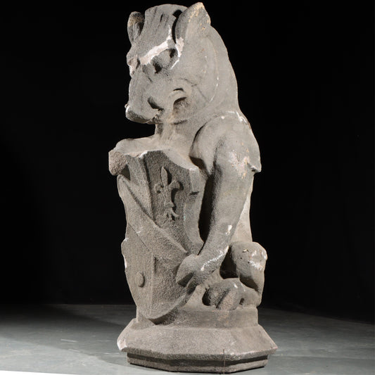 Heraldic Mythological Guardian; full body gargoyle/grotesque beast with shield: 1920s Harlem, New York, Gothic Style