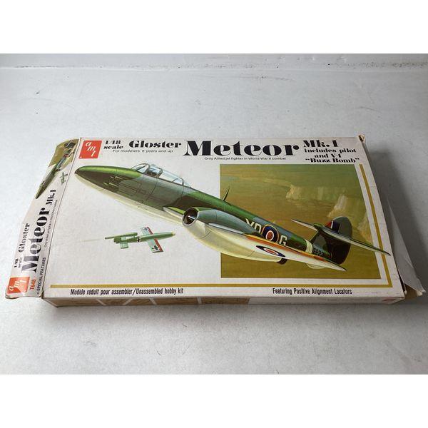 AMT Gloster Meteor Mk. I - 1:48 Scale Model Kit, Includes Pilot and V-1 Buzz Bomb
