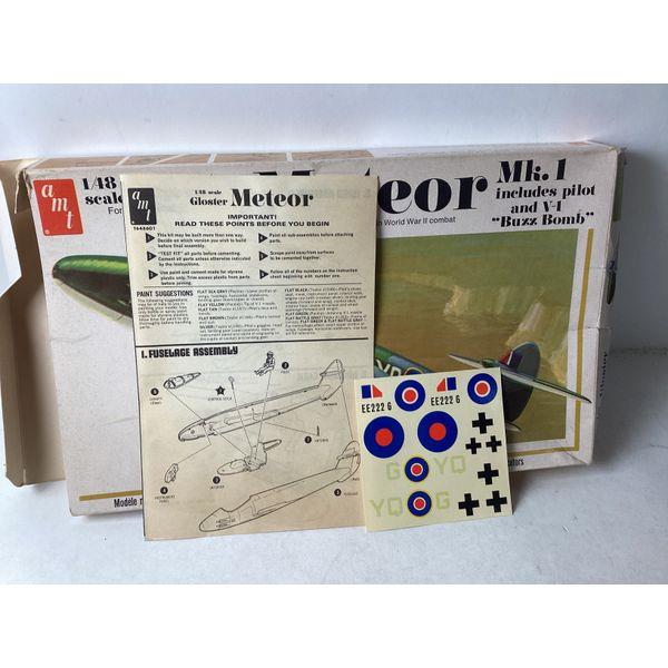 AMT Gloster Meteor Mk. I - 1:48 Scale Model Kit, Includes Pilot and V-1 Buzz Bomb