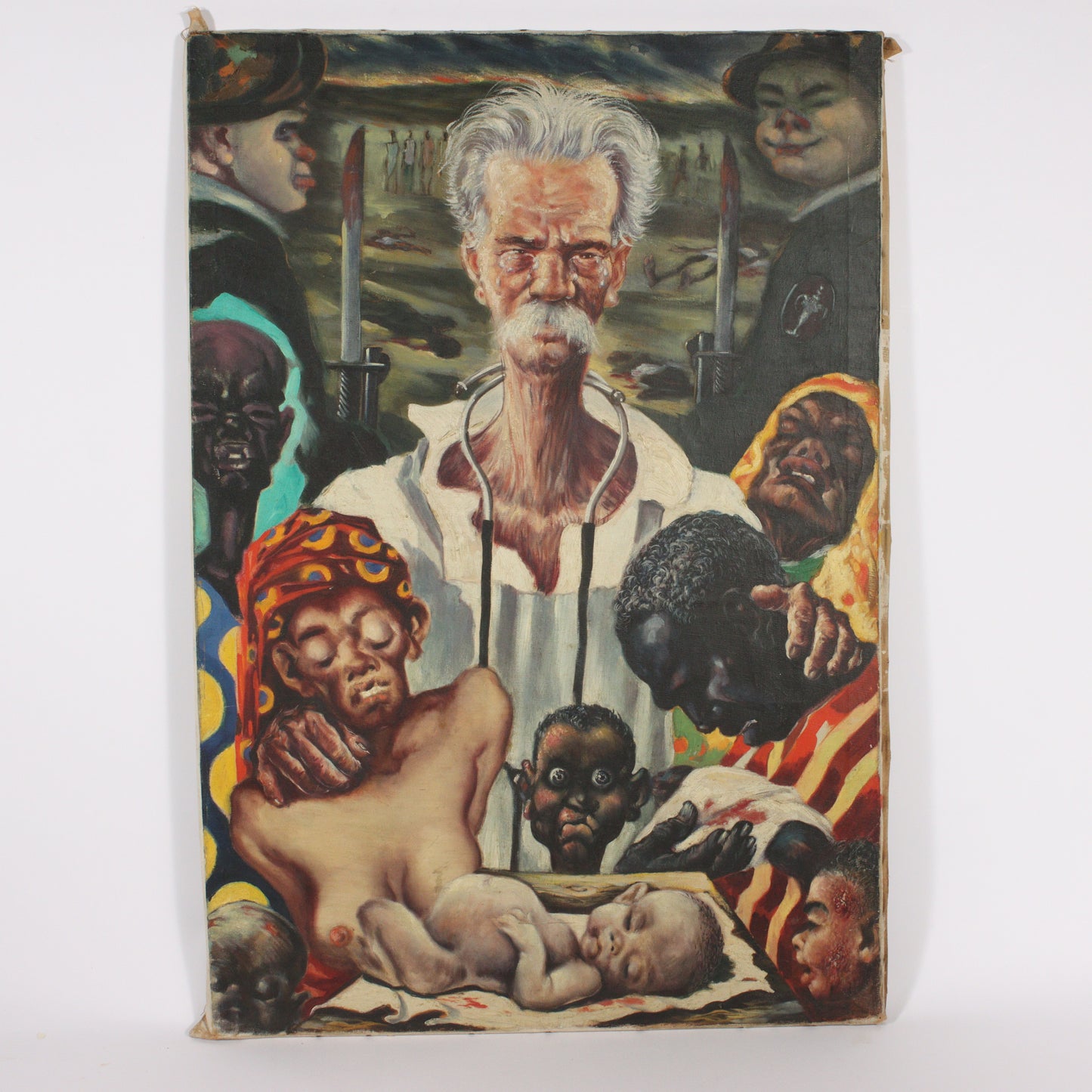 Paul Muller, New York / Russian Federation (1895-1970), Albert Schweitzer, 1940s, oil on canvas stretched over baby crib, 34"H x 23 1/2"W