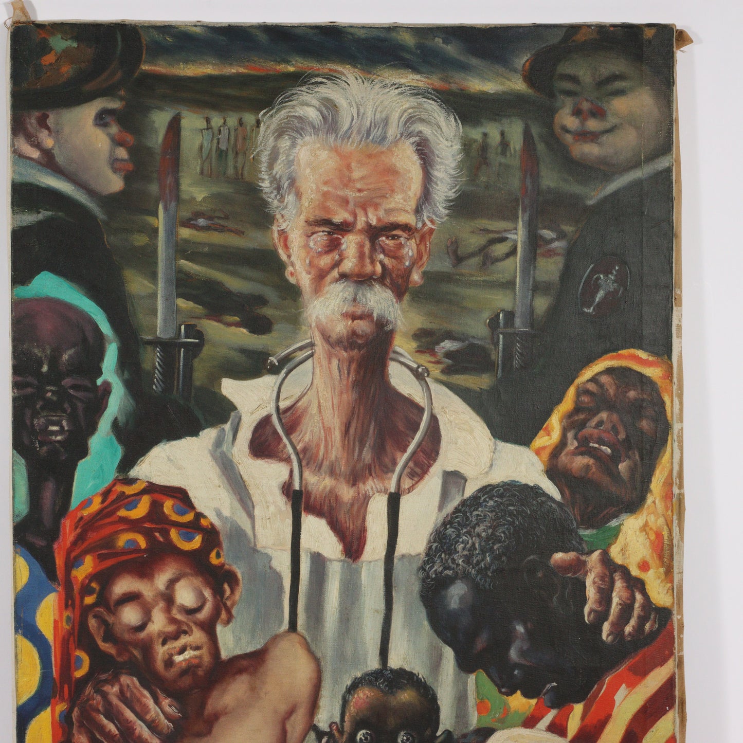 Paul Muller, New York / Russian Federation (1895-1970), Albert Schweitzer, 1940s, oil on canvas stretched over baby crib, 34"H x 23 1/2"W