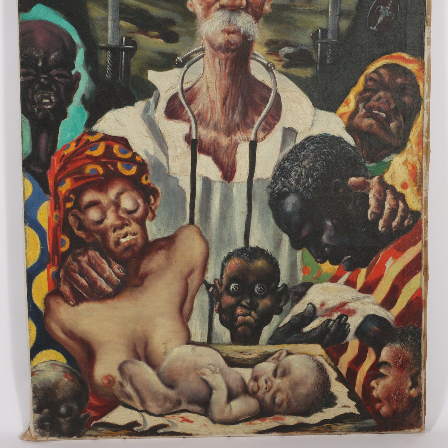 Paul Muller, New York / Russian Federation (1895-1970), Albert Schweitzer, 1940s, oil on canvas stretched over baby crib, 34"H x 23 1/2"W