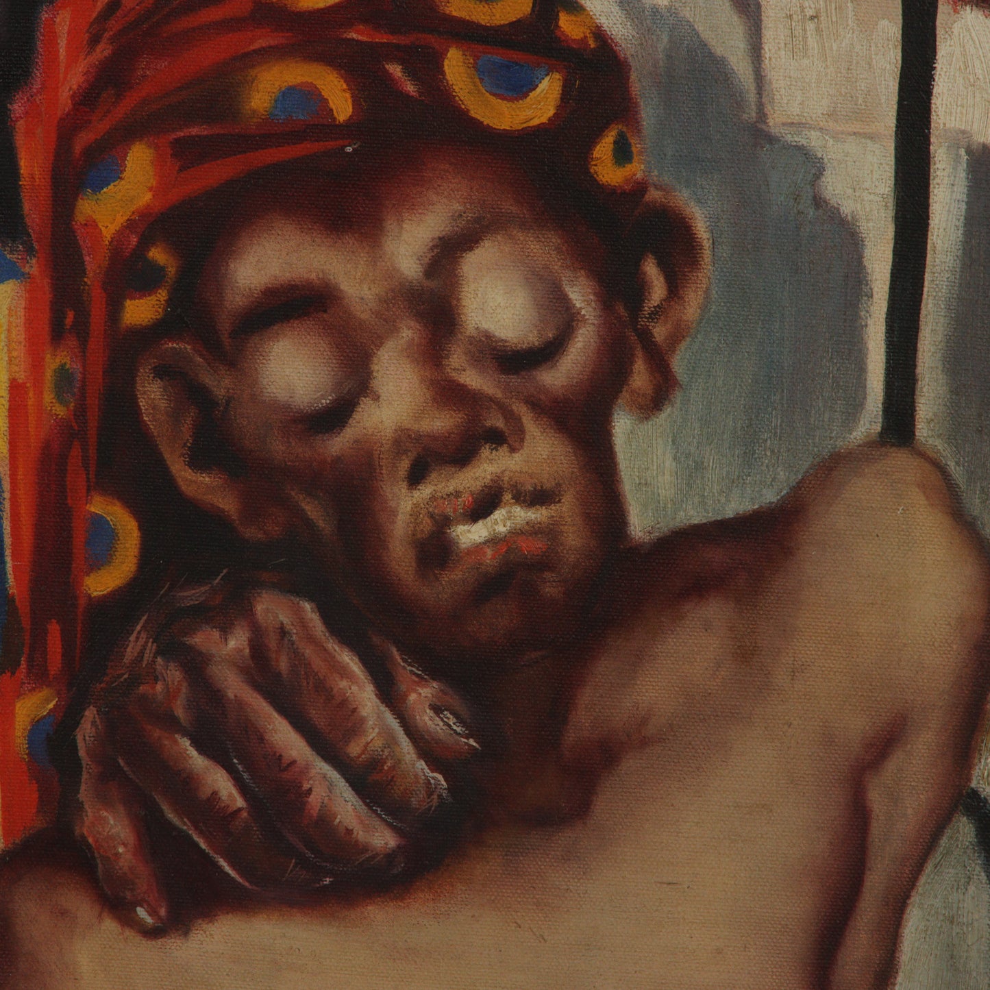 Paul Muller, New York / Russian Federation (1895-1970), Albert Schweitzer, 1940s, oil on canvas stretched over baby crib, 34"H x 23 1/2"W