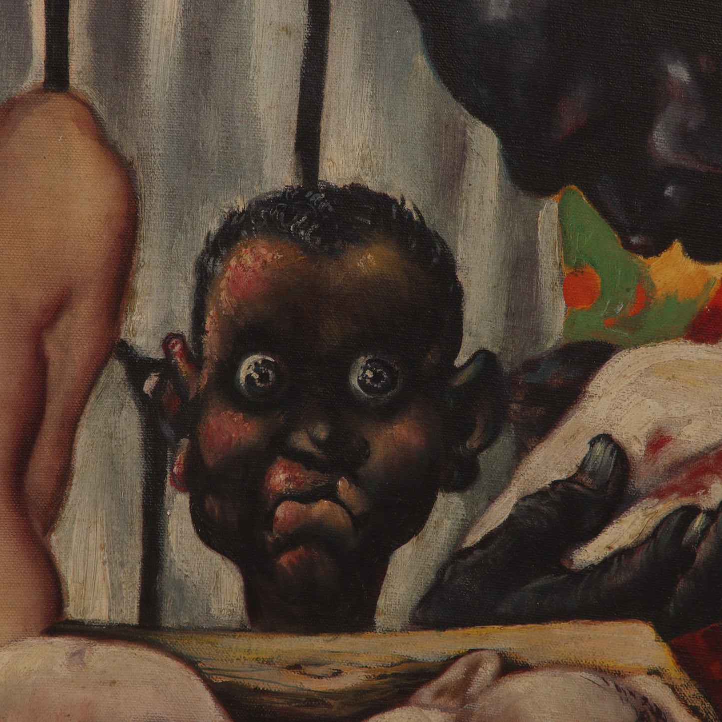 Paul Muller, New York / Russian Federation (1895-1970), Albert Schweitzer, 1940s, oil on canvas stretched over baby crib, 34"H x 23 1/2"W