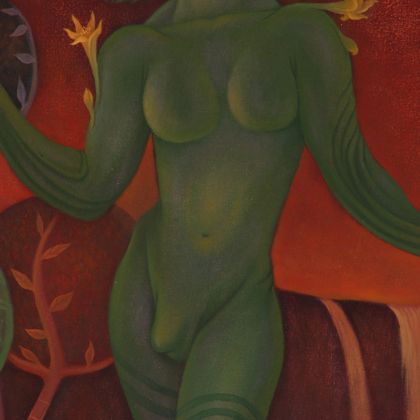 Unknown (20th century), Green Androgyne, surrealist figure oil on canvas 28 1/4"H x 21 1/2"W (sight), 36 1/2"H x 29 1/2"W (frame)