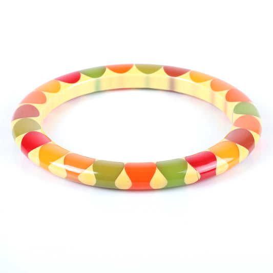 Vintage Bakelite RARE multi-color Bow Tie bangle bracelet. Invisible crack, secured by glue 2 1/2" inner diam., 1/4" W