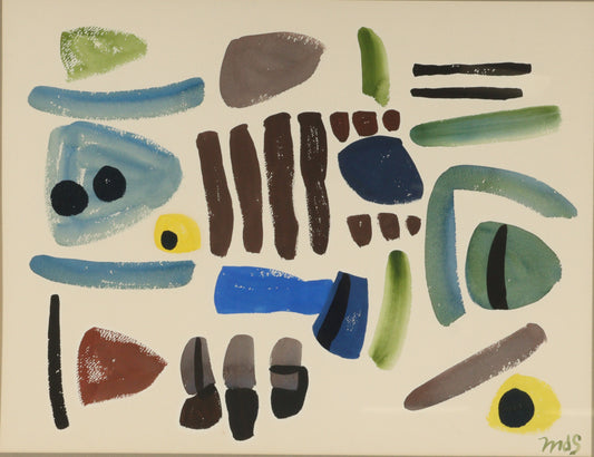 Unknown , modernist (20th Century), MCM, Free Forms, abstract shapes, 1957, gouache on paper, 17"H x 22 1/2"W (sight)