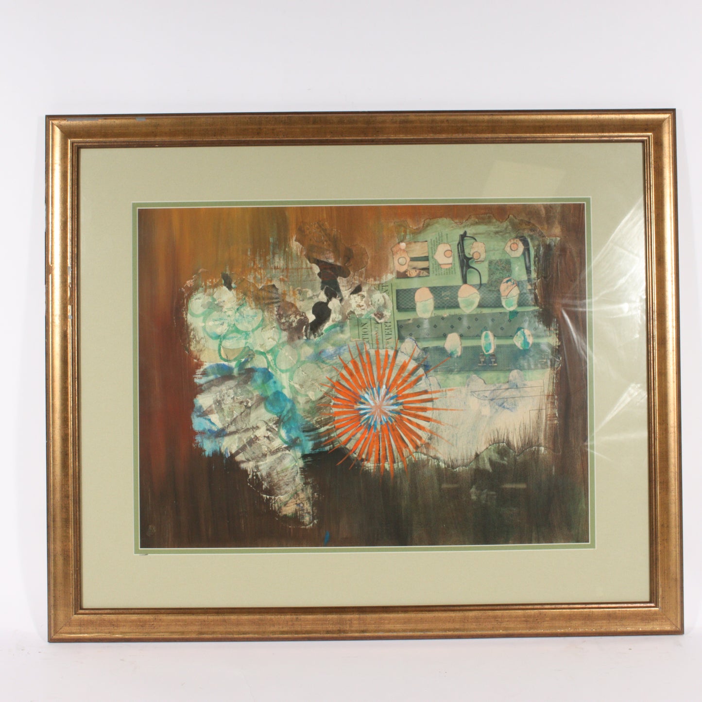Daniel Hudson, American (20th century), abstract locomotive, 1966, mixed media modernist collage on paper, 19"H x 25"W (sight)