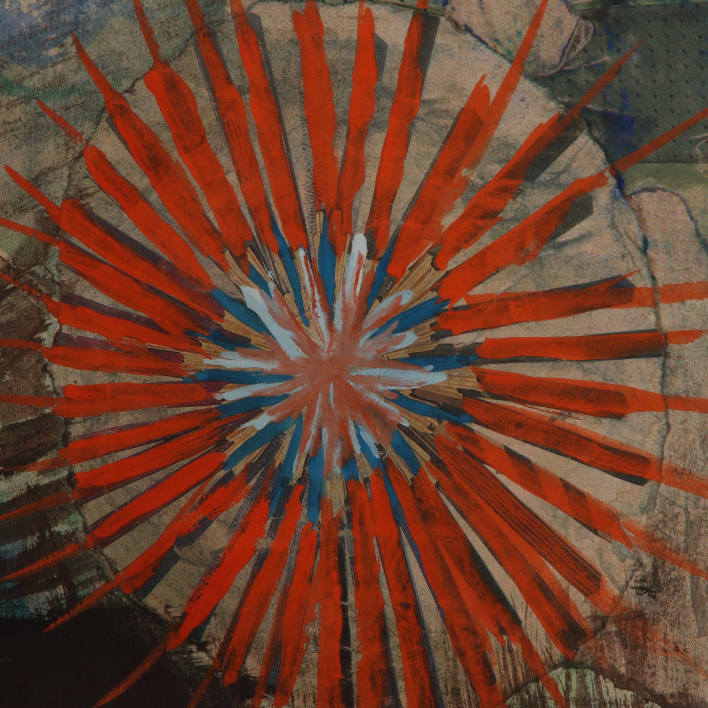 Daniel Hudson, American (20th century), abstract locomotive, 1966, mixed media modernist collage on paper, 19"H x 25"W (sight)