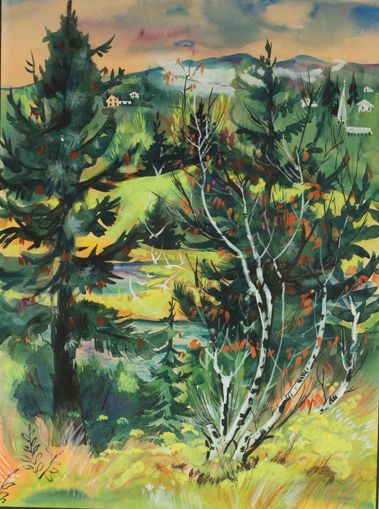 Marion Bryson, American (20th century), Stone Isle, Maine, landscape, watercolor on paper, 23 1/2"H x 17 1/2"W (sight)