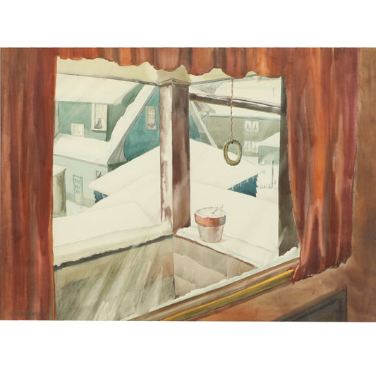 Kae Dorn Cass, Ohio (1901 - 1971), Rooftops - Cleveland, watercolor on board, 21"H x 29"W (sight), 33"H x 40 1/2"W x 1 1/4"D (frame)