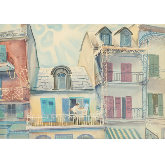 Joseph Jicha, Austria / Hungary / Ohio (1901 - 1960), New Orleans, watercolor on paper, 20 1/4"H x 29"W (sight), 29 3/4"H x 38 1/2W x 1"D (frame)