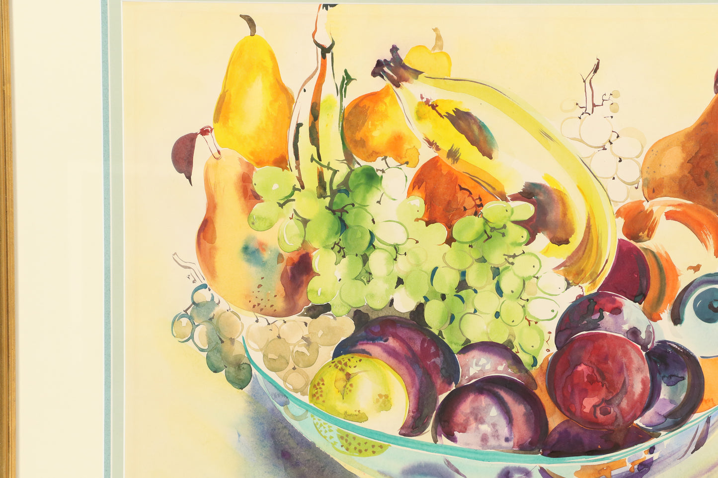 Marion Bryson, American (20th century), fruit bowl still life, watercolor on paper, 17 1/4"H x 23"W (sight), 26 1/4"H x 31 1/2W x 1"D (frame)