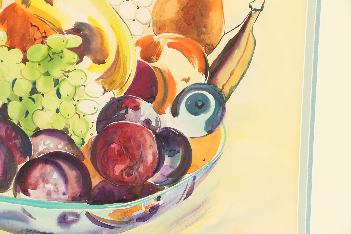 Marion Bryson, American (20th century), fruit bowl still life, watercolor on paper, 17 1/4"H x 23"W (sight), 26 1/4"H x 31 1/2W x 1"D (frame)