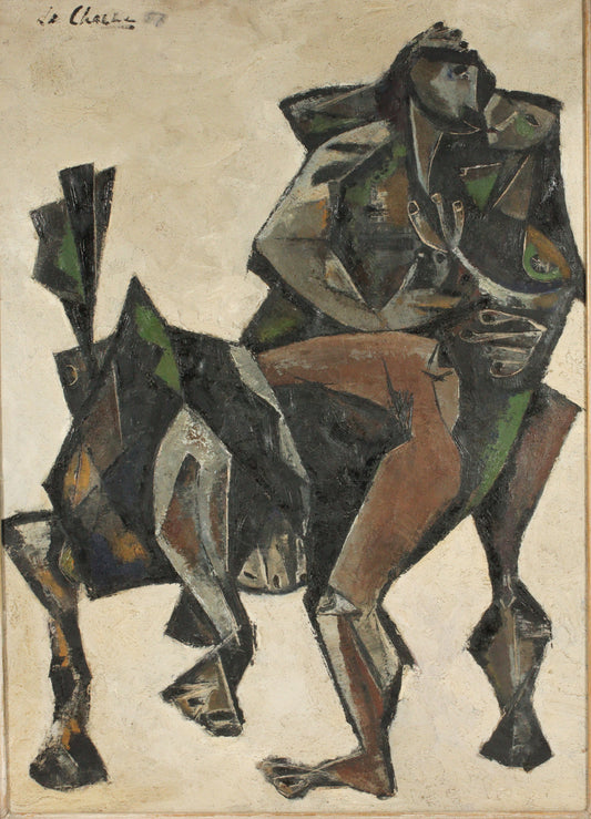 Juliette LaChaume, Louisiana (20th century), Rape of Andromeda, 1957, Cubist oil on canvas, 41 1/2"H x 30"W