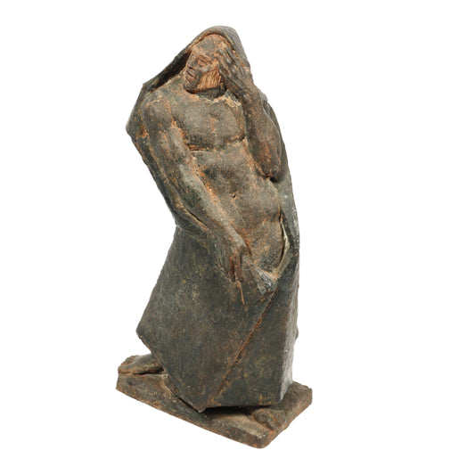 Robert Lohman, Indiana (1919-2001), shrouded cloaked figure, 1946, ceramic sculpture, 15"H x 8"W x 6"D