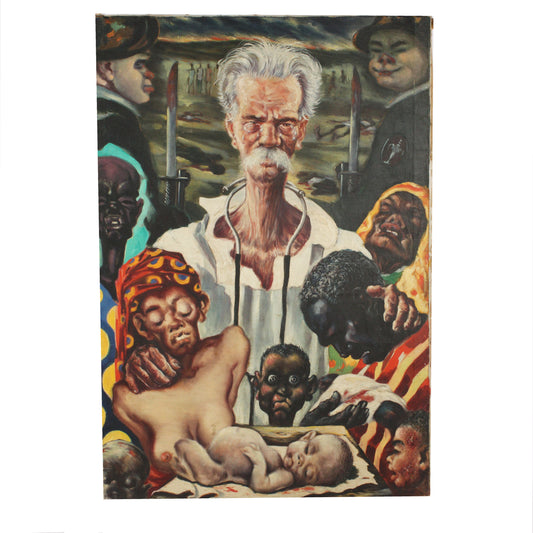 Paul Muller, New York / Russian Federation (1895-1970), Albert Schweitzer, 1940s, oil on canvas stretched over baby crib, 34"H x 23 1/2"W