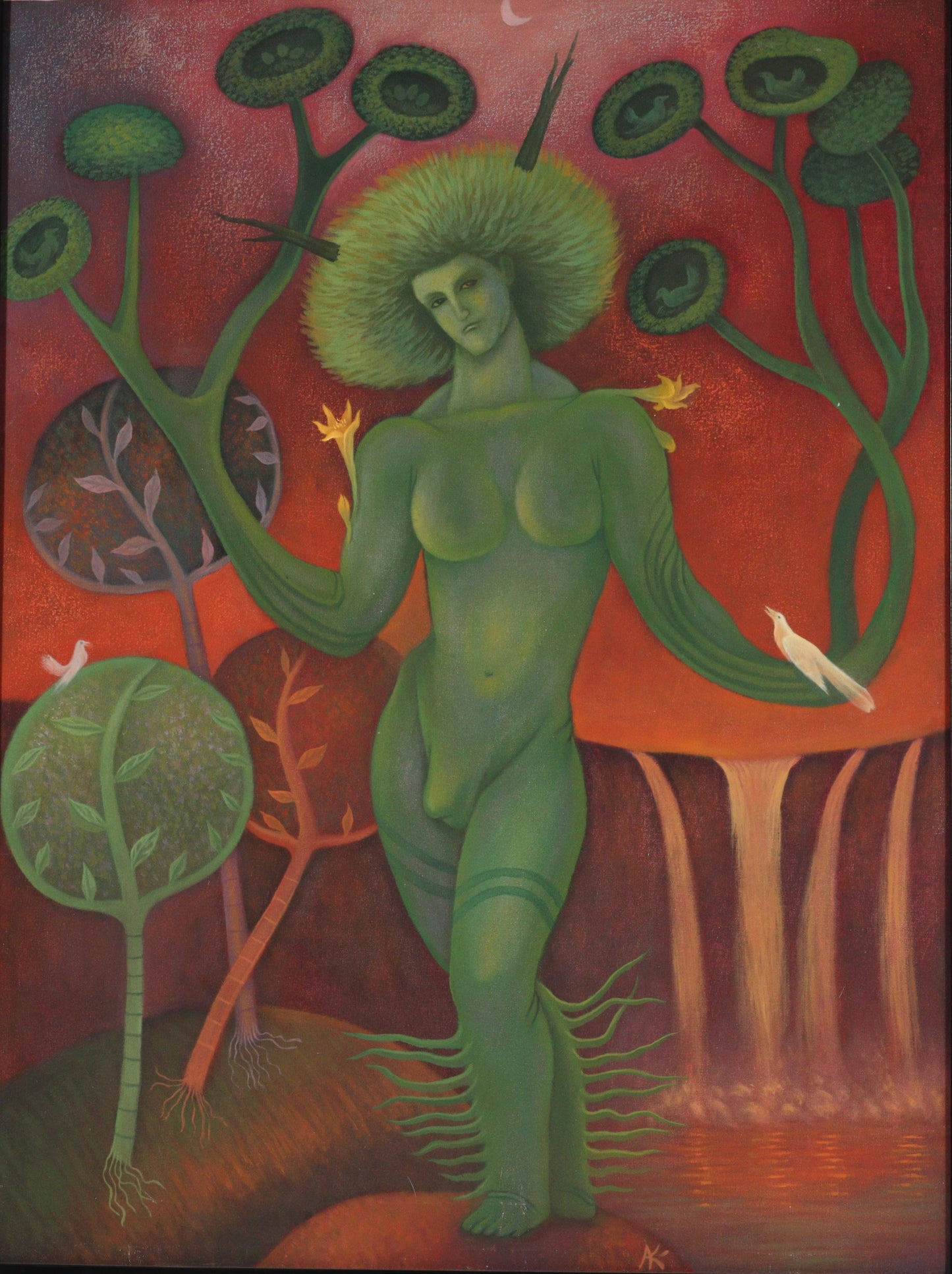 Unknown (20th century), Green Androgyne, surrealist figure oil on canvas 28 1/4"H x 21 1/2"W (sight), 36 1/2"H x 29 1/2"W (frame)