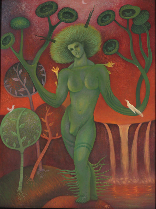 Unknown (20th century), Green Androgyne, surrealist figure oil on canvas 28 1/4"H x 21 1/2"W (sight), 36 1/2"H x 29 1/2"W (frame)