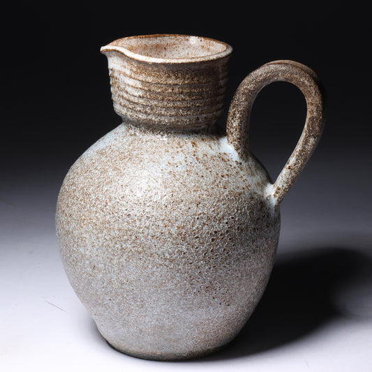 Laura Andreson, California (1902 - 1999), American studio pottery cream pitcher, 1951, bulbous form stoneware with shaped neck and ash glaze, 5 1/4"H x 4 1/2"W