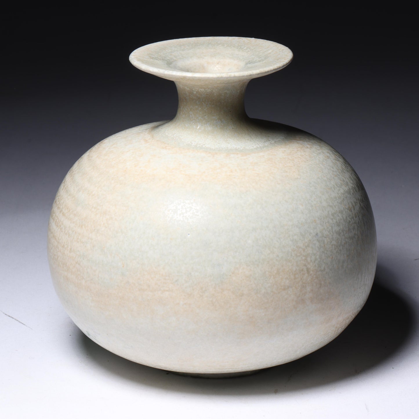 Laura Andreson, California (1902 - 1999), American studio pottery vase, porcelain with light neutral over green matte glaze, 3 3/4"H x 3 3/4"Diam.