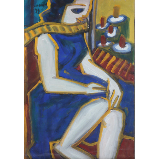 Do Hanh, Vietnamese (b.1955), abstract female portrait, 1999, oil on paper, 30 1/2"H x 21 1/4"W(paper), 35"H x 28 1/4"W(frame)