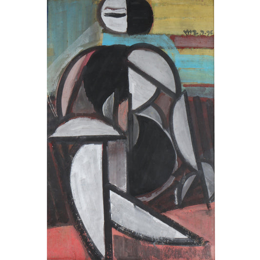 Vu Duc Toan, Vietnamese (b.1962), figural abstract, 1995, oil on paper, 39"H x 25 1/2"W(sight), 43"H x 29 1/2"W(frame)