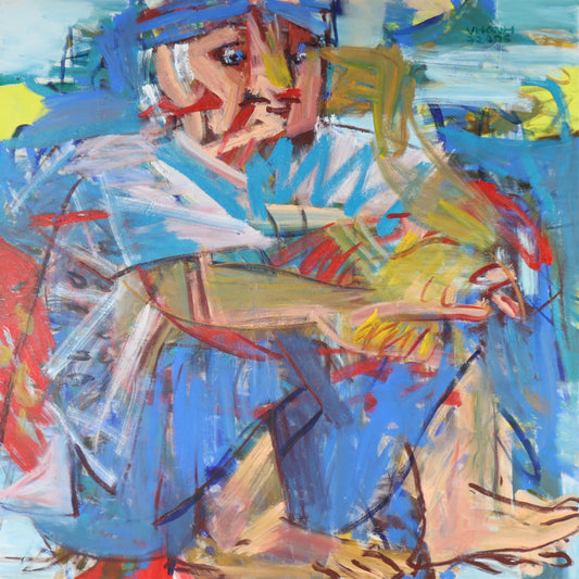 Do Hanh, Vietnamese (b.1955), abstract seated figure, 2006, oil on canvas, 63"H x 63"W(stretcher), 70"H x 70"W(frame)
