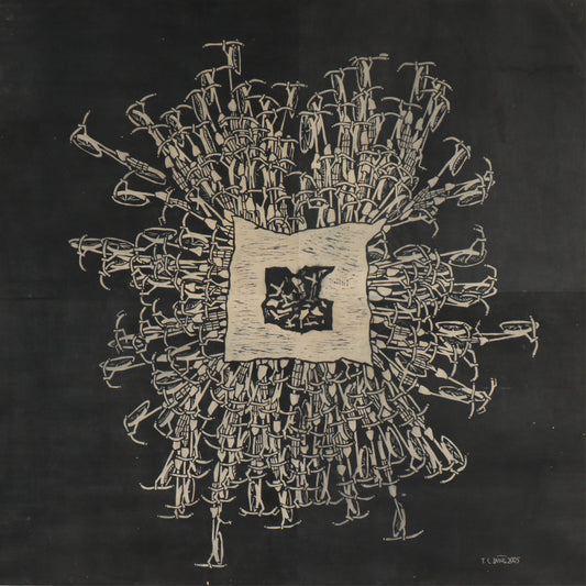 Tran Cong Dung, Vietnamese (b.1969), One Night Stand, 2005, GIANT large scale woodcut, rice paper on linen, 58 1/4"H x 57 1/4"W(stretcher)