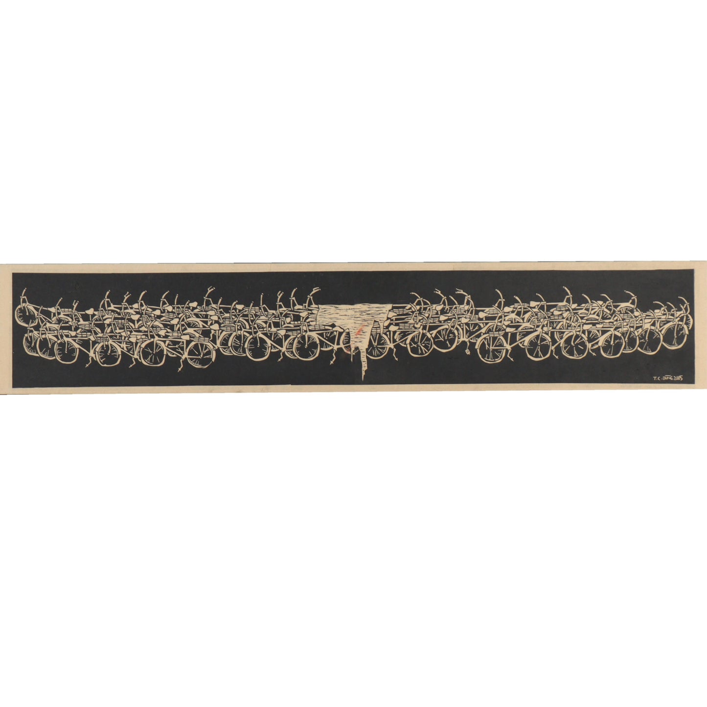 Tran Cong Dung, Vietnamese (b.1969), 2005, large scale woodcut on rice paper, 11 1/2"H x 62"W(stretcher), 23 1/4"H x 73 3/4"W(frame)