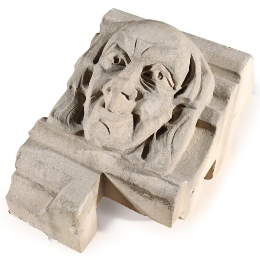 Human face gargoyle/grotesque grinning old man; 1920s Harlem, New York, Gothic Style Architectural Limestone Facade Carving 19 1/2"H x 17 1/2"W