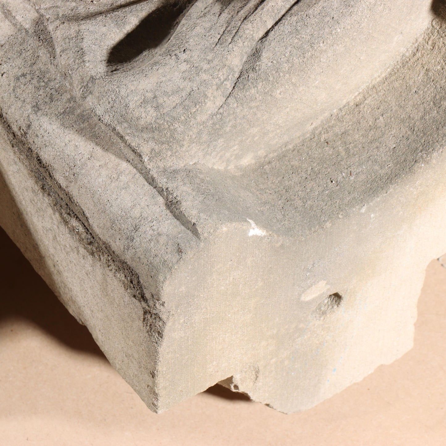 Human face gargoyle/grotesque grinning old man; 1920s Harlem, New York, Gothic Style Architectural Limestone Facade Carving 19 1/2"H x 17 1/2"W