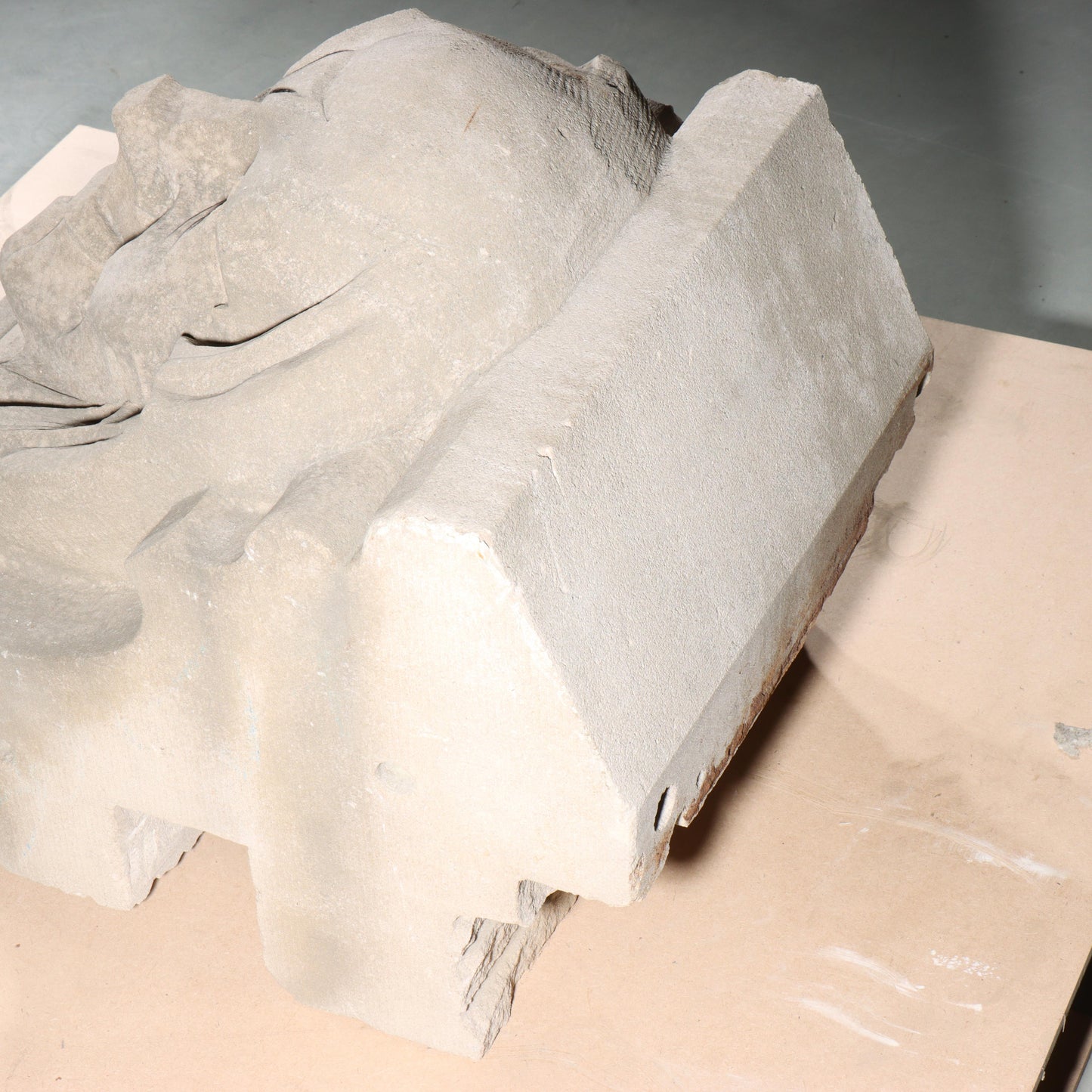 Human face gargoyle/grotesque grinning old man; 1920s Harlem, New York, Gothic Style Architectural Limestone Facade Carving 19 1/2"H x 17 1/2"W