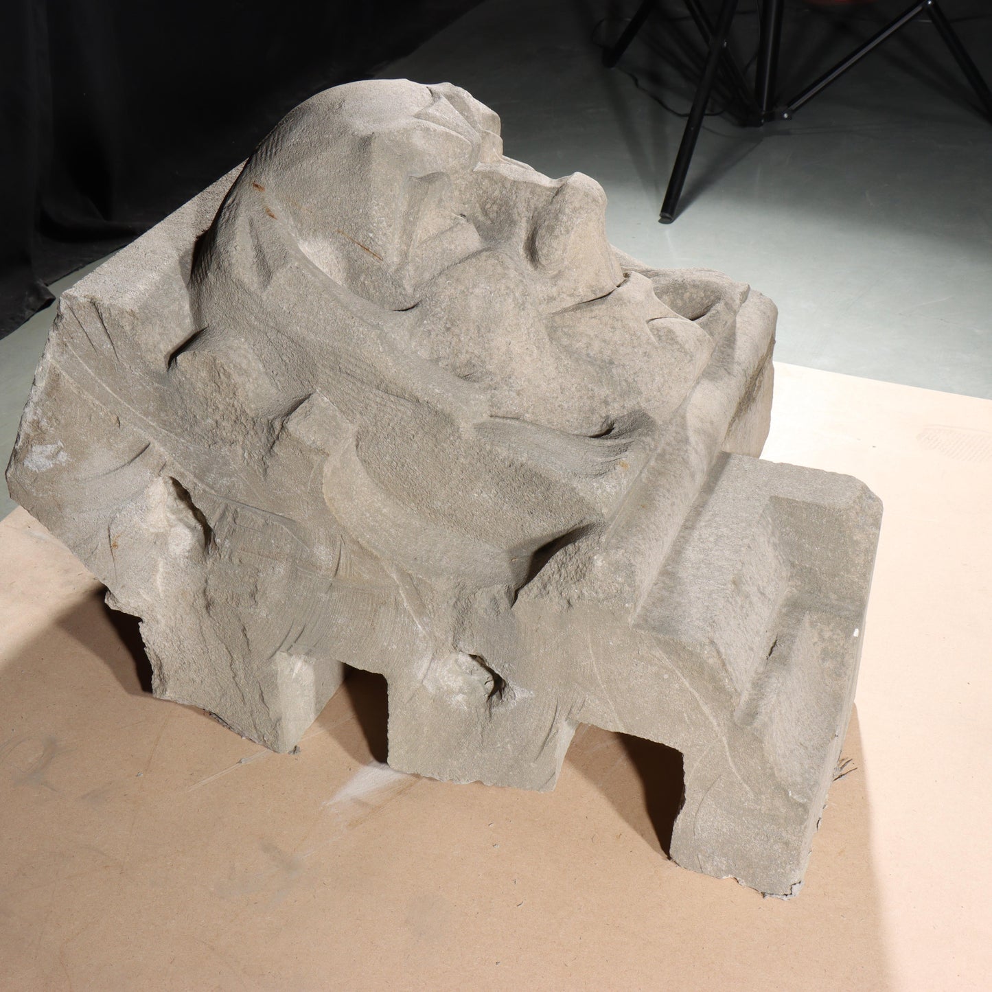 Human face gargoyle/grotesque grinning old man; 1920s Harlem, New York, Gothic Style Architectural Limestone Facade Carving 19 1/2"H x 17 1/2"W