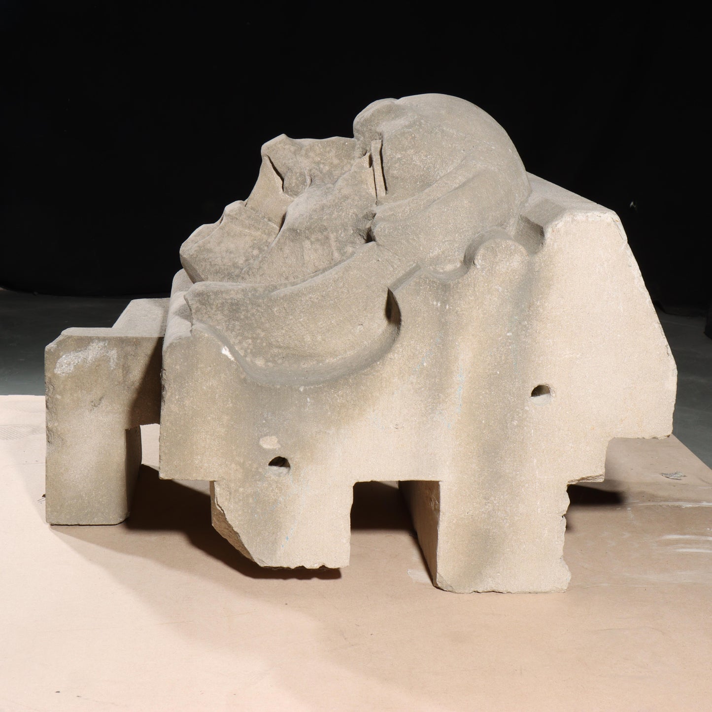 Human face gargoyle/grotesque grinning old man; 1920s Harlem, New York, Gothic Style Architectural Limestone Facade Carving 19 1/2"H x 17 1/2"W