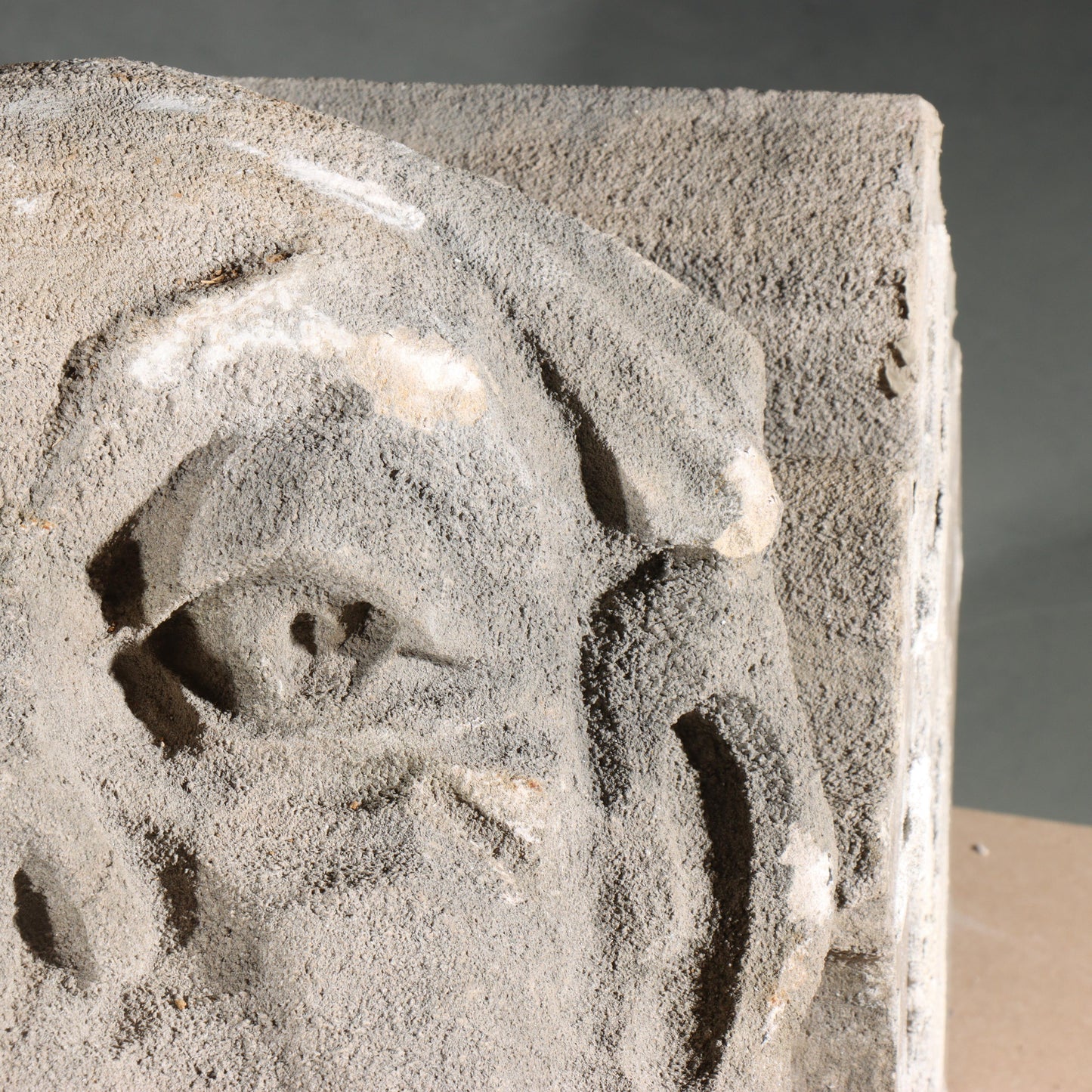 Human face gargoyle/grotesque grinning man; 1920s Harlem, New York, Gothic Style Architectural Limestone Facade Carving 18"H x 15"W x 15"D
