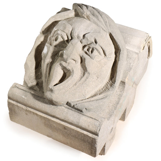 Human face gargoyle/grotesque screaming man; 1920s Harlem, New York, Gothic Style Architectural Limestone Facade Carving 20"H x 15"W